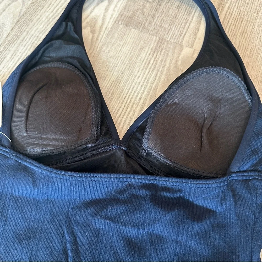 NWT Nautica Navy Halter Ribbed One Piece Swimsuit 18